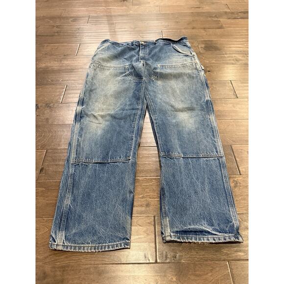 Vintage Carhartt Mens Blue Carpenter Double Knee Denim Jeans Size 42x32 B07 DNM - Picture 2 of 14